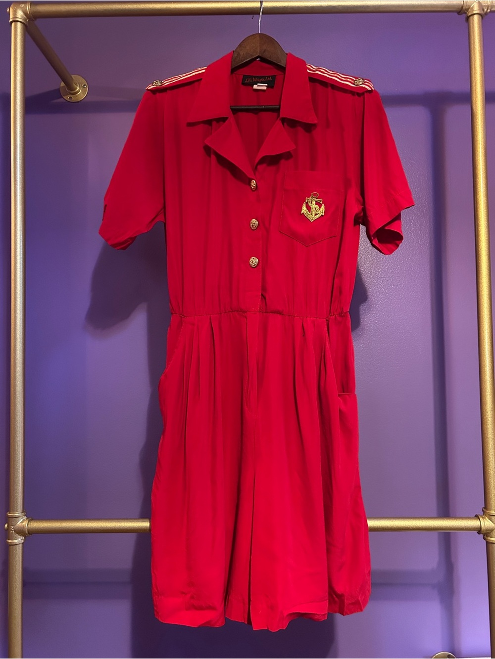 Vintage sailor nautical Red Short Sleeve romper with Crest